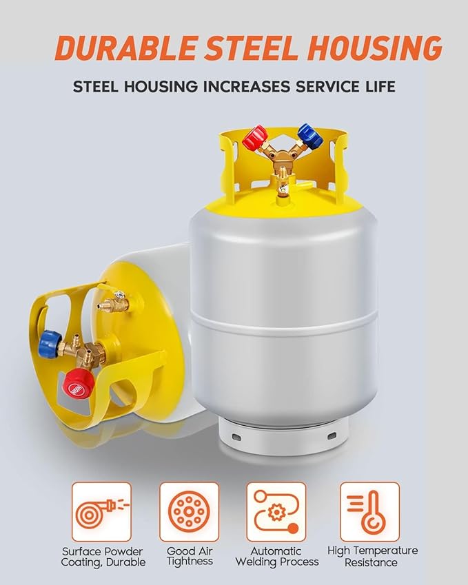 Tanque de Recuperación 50 LB, Cilindro Reutilizable 1/4 SAE Y miniatura 5