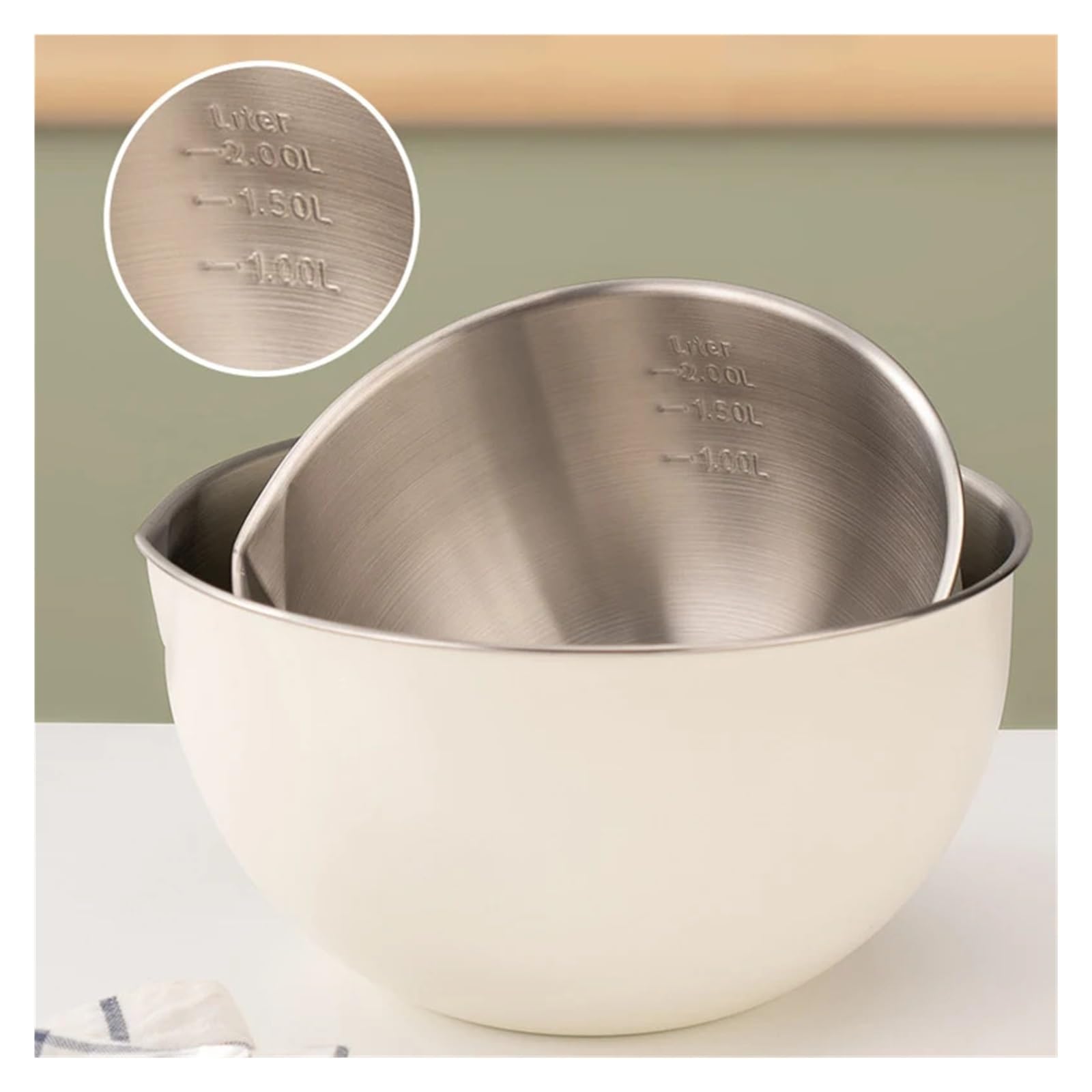 Tazones for mezclar de acero inoxidable 1,5 L/2, L/4, L, recipientes for batir, utensilios cocina for cocinar pasteles y ensaladas(White 4.5L)