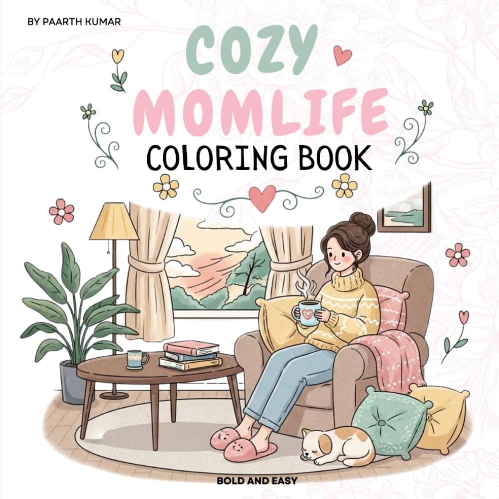 Cozy Mom Life Coloring Book: Cute and Cozy Moms Moments Coloring Book for Adults & Teens Featuring 50 Heartwarming Scenes of Everyday Mother and Child Life for Relaxation and Mindfulness.