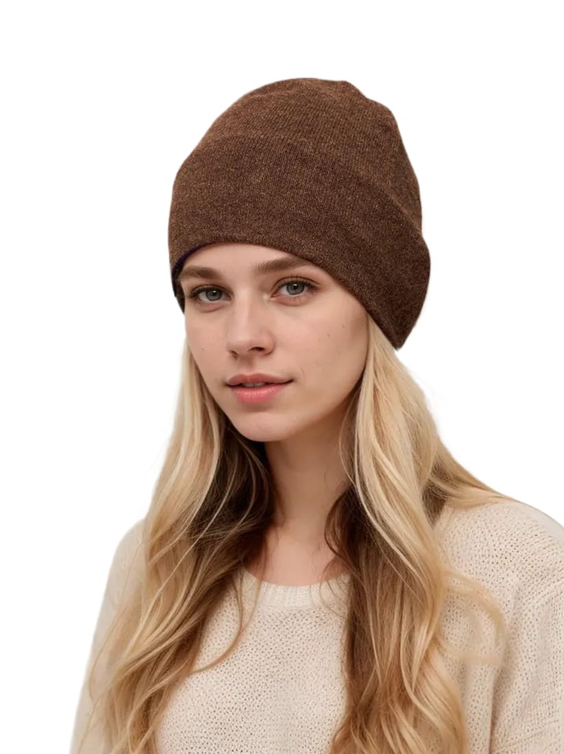 Berretto Invernale Reversibile a 2 Strati 100% Cashmere Berretto a 2 Colori da Donna
