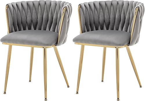 Miniatura 15 de Juego de 4 sillas de comedor de terciopelo, modernas sillas de comedor tapizadas con patas de metal dorado para comedor, tocador, cocina, sala de