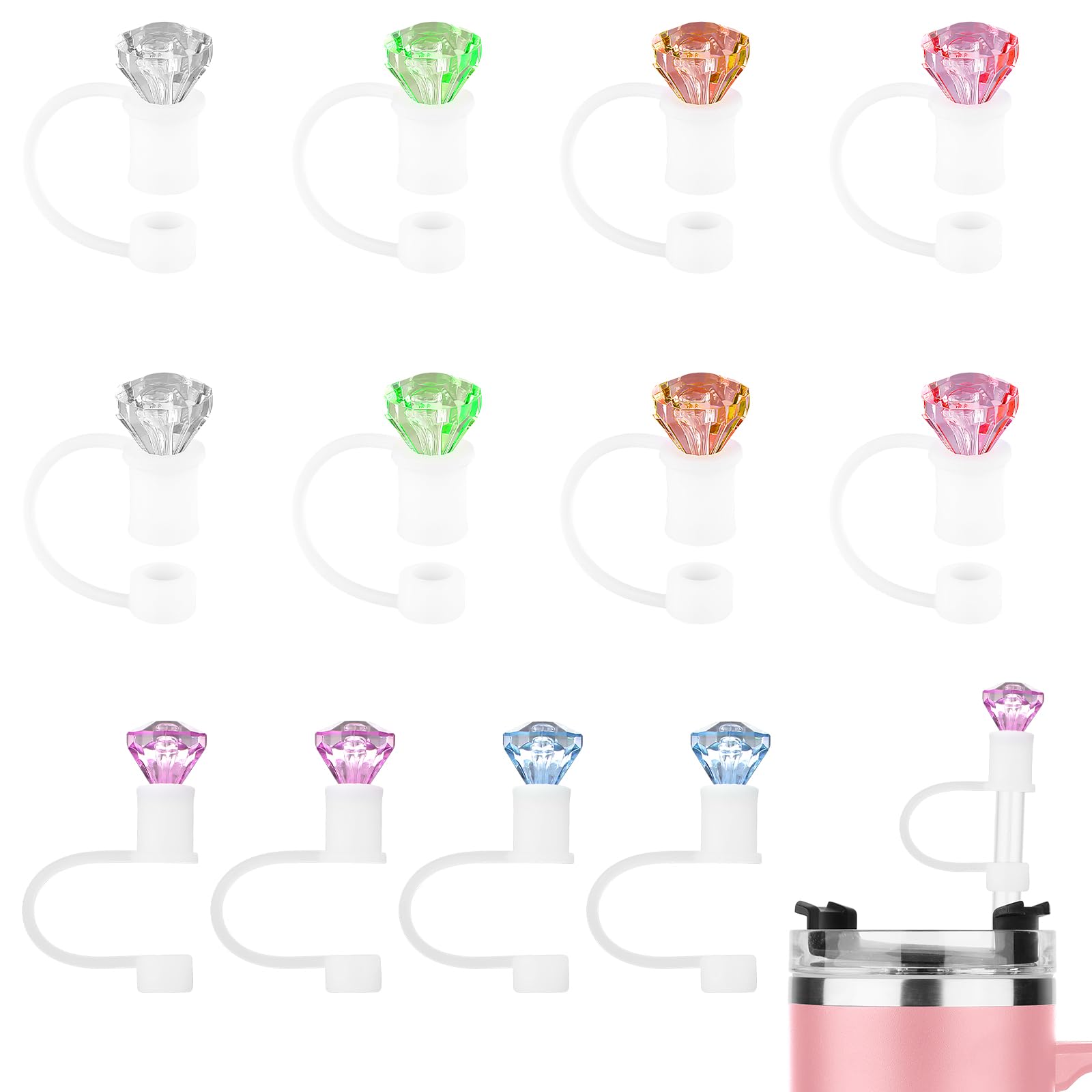 12 Uds Adornos de Pajita de Diamante para Stanley Taza de 30/40oz, Reutilizables Cubierta de Pajitas de Diamante Tapa de Pajita de Silicona para Vasos Tapón para Pajitas para Vaso Accesorios