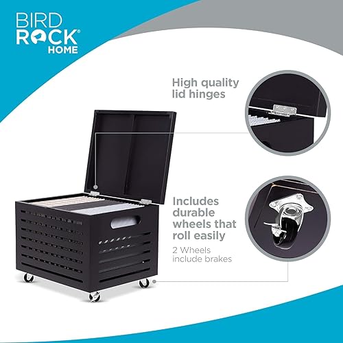 Vista 3 de BIRDROCK HOME Caja organizadora de almacenamiento de archivos rodante de bambú con tapa, archivador decorativo sobre ruedas, caja de archivos