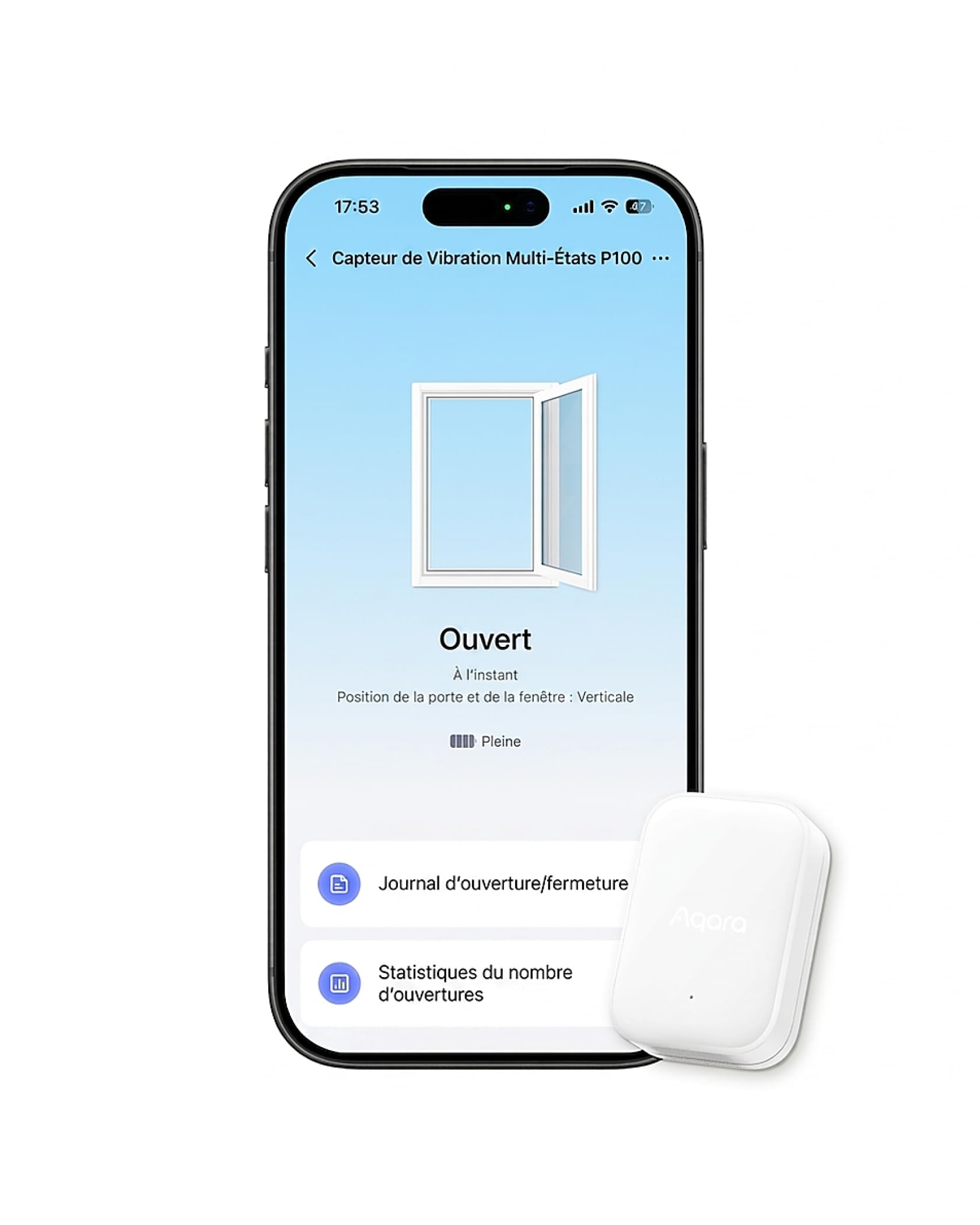 Aqara Capteur Multi-État P100, Thread/Zigbee, Capteur de Porte/Fenêtre ou de Vibration, Surveillance Ouverture/Fermeture ou d'objet, Compatible Apple Home,Home Assistant,Alexa,Google Home,Blanc