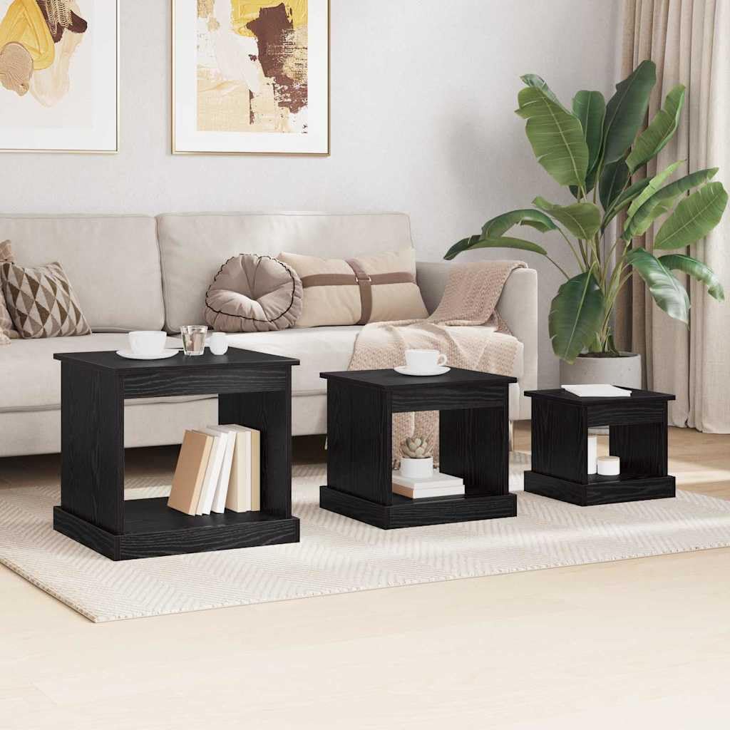 Hothingwell Stolik kawowy 3 szt. Chene Black Wood Ingenierie | Konstrukcja wysuwana, półka wolnostojąca, prostokątna, łatwa do czyszczenia, do salonu biura sypialni