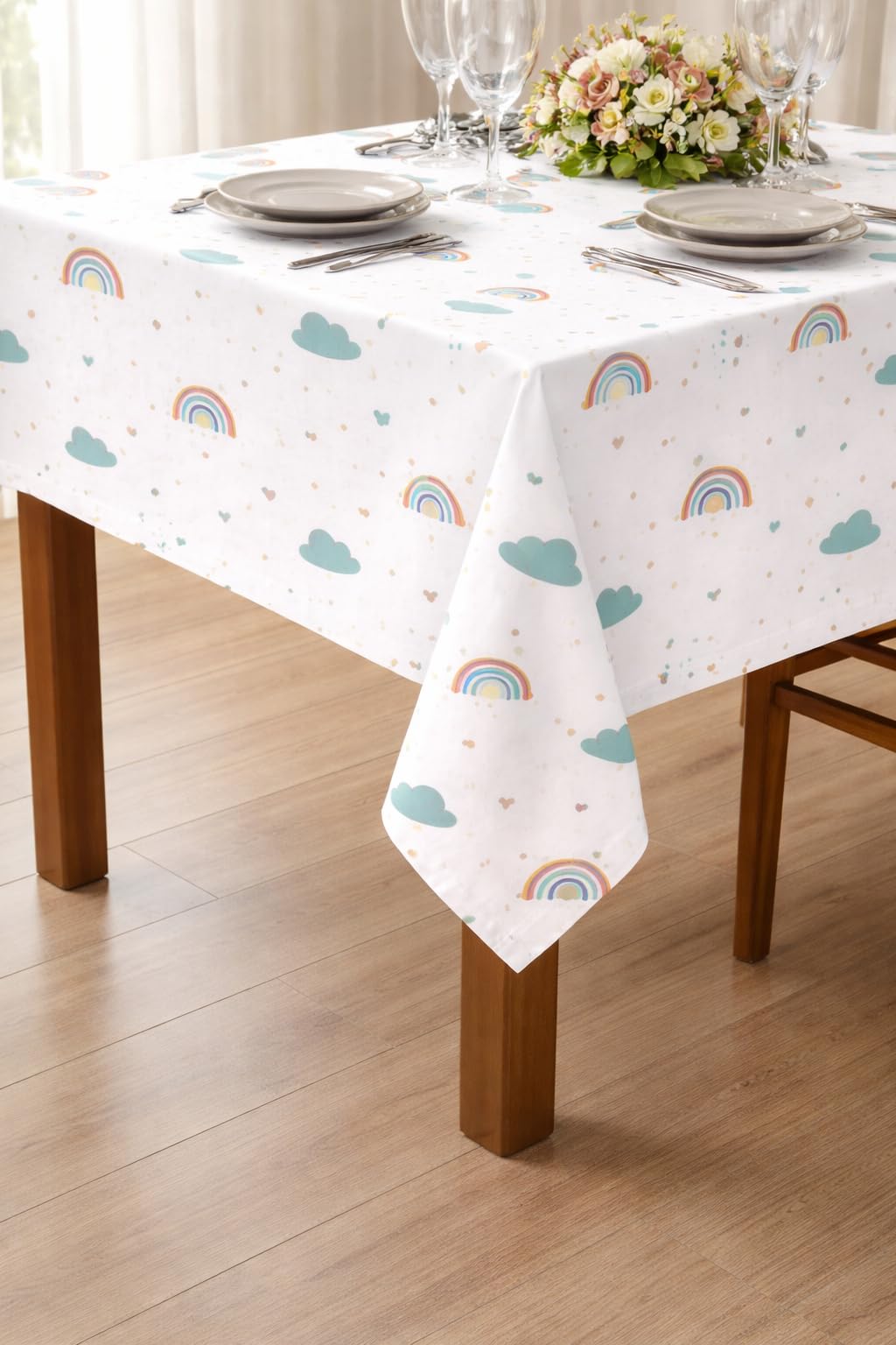 100% Cotton Premium Dining Table Cover 48 x 72 Inches Floral Printed Table Cloth for 6 Seater, Centre Table Cover (Skyturtle - Multicolor)-image-48