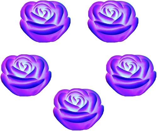 Lurrose Velas flotantes, 7 colores cambiados, funciona con pilas, luces LED de flores, velas de rosas para bodas, día de San Valentín, 5 unidades