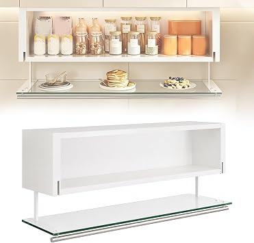Wall Mounted Storage Cabinet Kitchen Cabinet with Fold-Down Tempered Glass Door, Hanging Pantry Storage Organizer for Kitchen, Pantry, Dining Room, Living Room Decor70x23.5cm/28x9.2in