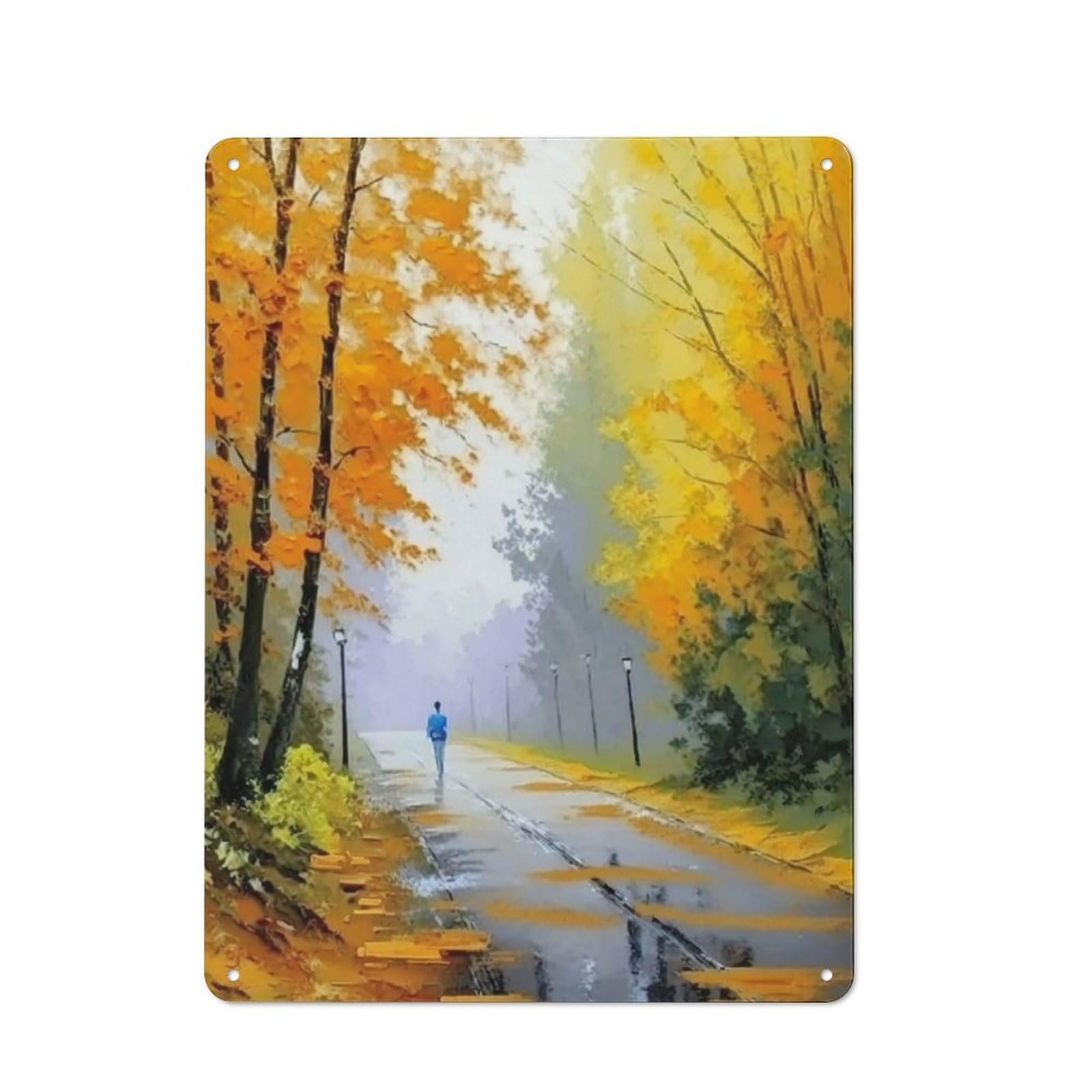 Junmoney Walking On Yellow Leaves Metal Sign 40X30cm With For Workshop Wall, Retro Decor, For Garage, Workshop And Man Cave Decoration