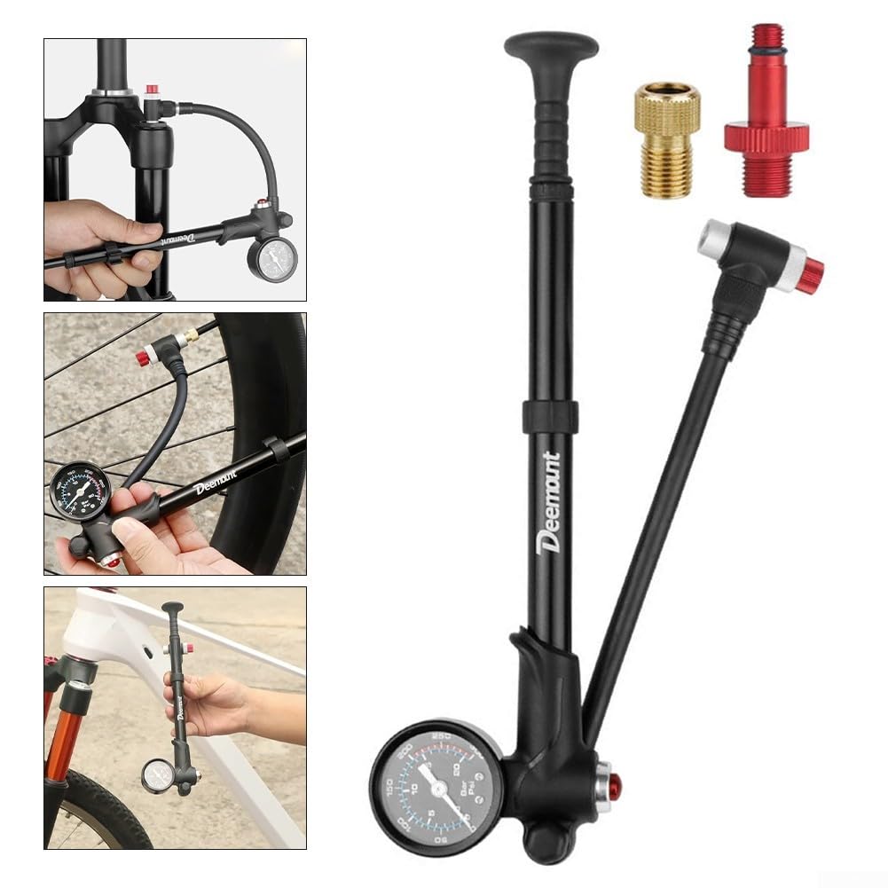 Pompe à air de vélo 300 psi, compatible avec fourche avant et amortisseur arrière, légère avec manomètre intégré
