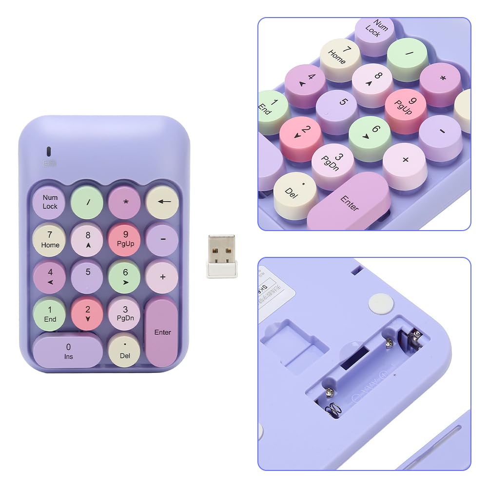 Joyzan Tastiera Numerica Colorata a una Mano, Tastierino Meccanica Ricaricabile Senza Fili Portatile retrò 18 Tasti USB 2.4G Copritastiera Rotonda Estensioni Colorate Tastiere Silenziose