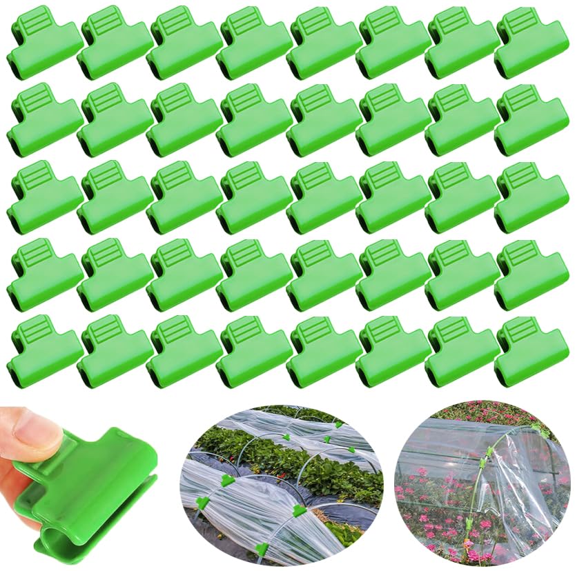 Wopanxye 40pcs Garden Hoops for Netting, Greenhouse Clamps, Film Row Cover Netting Tunnel Hoop Clip Frame Shading Net Rod Clip for Fixing Season Plant Shed Cover Replacement, Green (11mm)