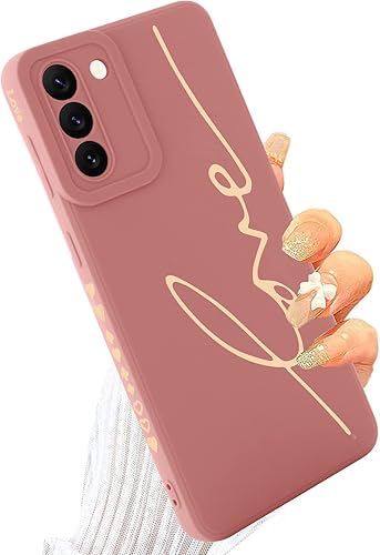 MOWIME Funda para Samsung Galaxy S21, lindo chapado en la parte trasera con letras de amor con lente anticaída, protección de TPU suave, a prueba de