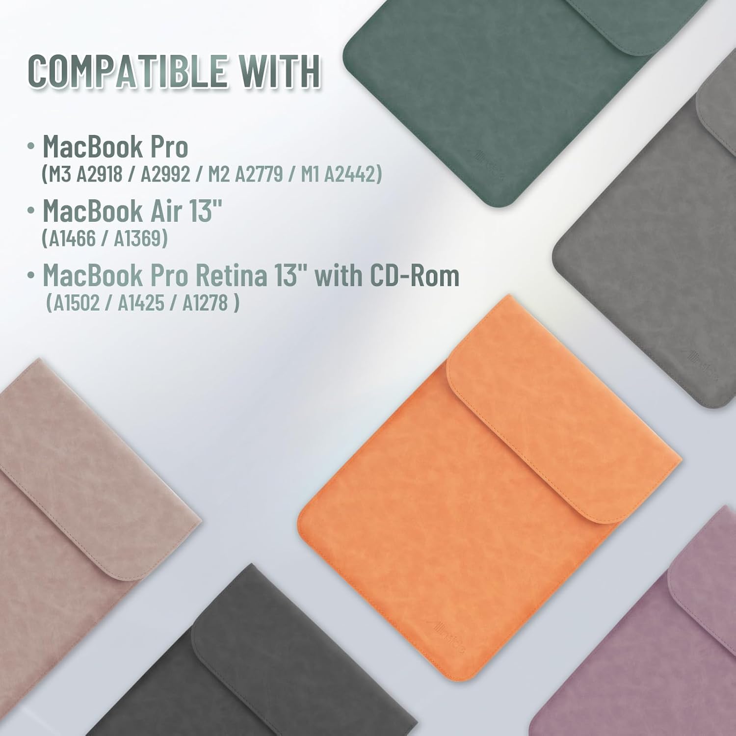 Allinside 13-13.3 inch Laptop Sleeve Case for MacBook Pro 14 2021–2024 (A2992, A3112, A3401, A3185)/MacBook Air 13 2010-2017/MacBook Pro 13 2010-2015, PU Suede Leather Laptop Case Cover, Dark Green - Image 2