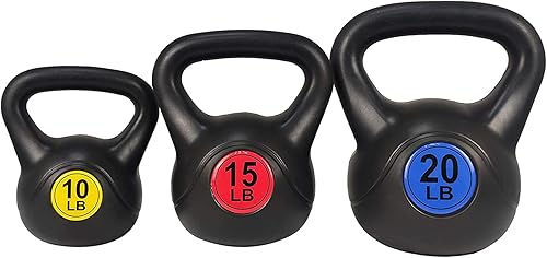 Miniatura 10 de BalanceFrom Juego de pesas rusas de vinilo, opciones de 30/45/50/75 libras, pesas de entrenamiento de fuerza rellenas de cemento con agarre