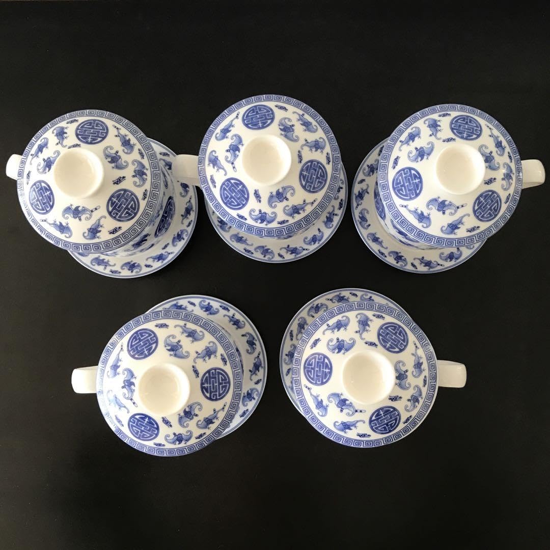 Amazon.co.jp: 中国茶器フルセット5客揃 子孫繁栄の蝙蝠柄 陶器茶漉し 
