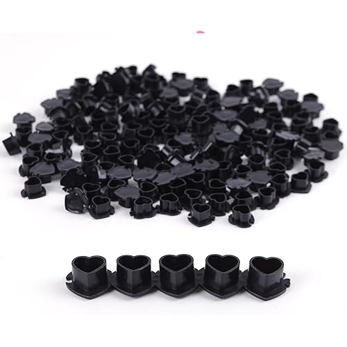 200PCS Tattoo Ink Caps Heart Shaped Tattoo Ink Cups Spliceable Disposable Pigment Caps Plastic Ink Caps with Base Ink Caps for Tattooing Permanent Makeup Tattoo Supplies (Black)
