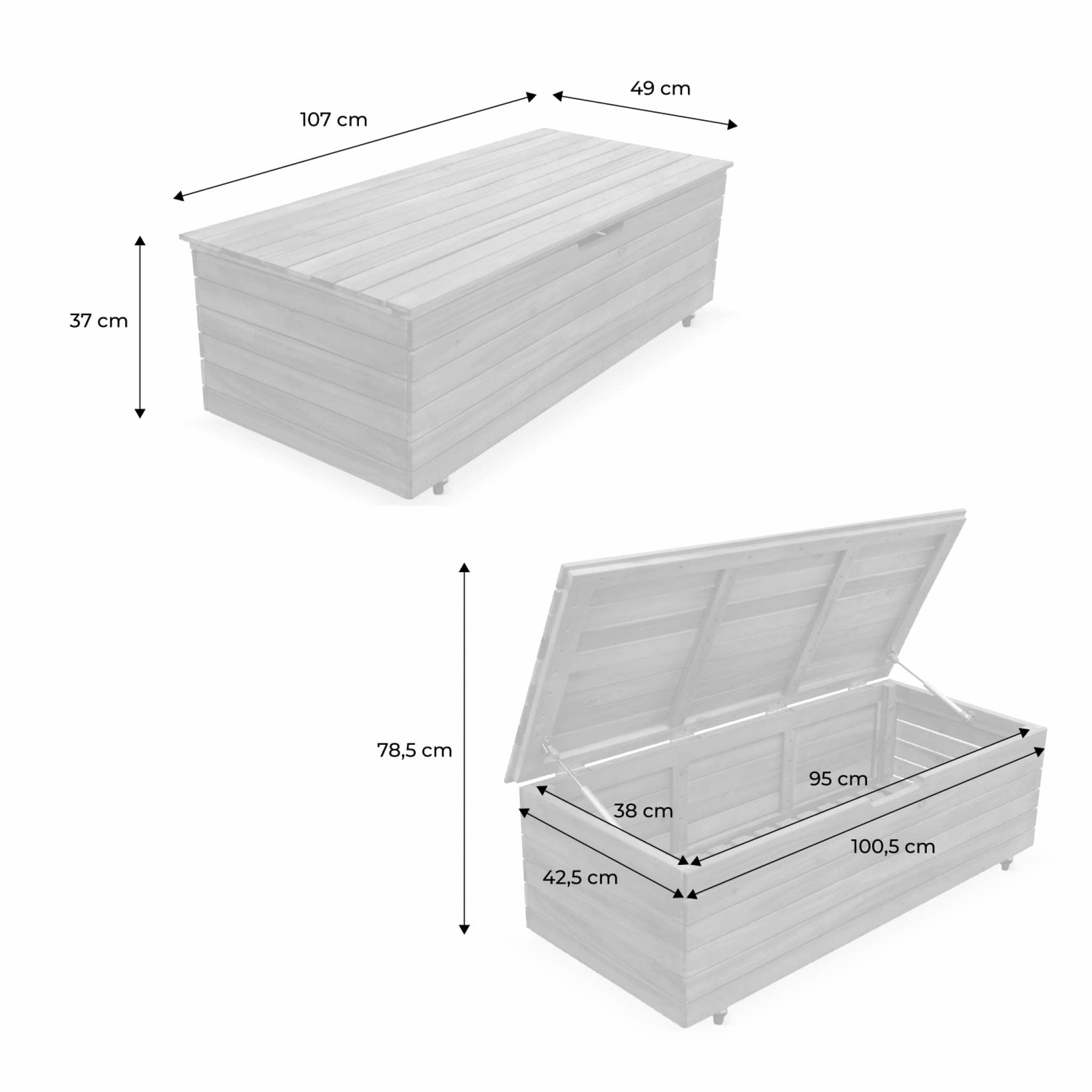 sweeek Baule da Giardino in Legno con rotelle, 110L Marrone Naturale - 107x78x49 cm