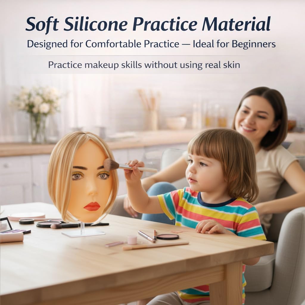 ZTBBRA Kids Makeup Practice Face – 5D Silicone Training Head with Full Kit, Reusable Makeup Practice Kit for Beginners, Children & Enthusiasts, Supports False Lashes & Wigs