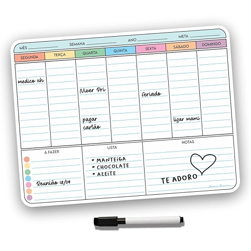 Ímã De Geladeira Porta Recados Anotações Planner Com Canetaa