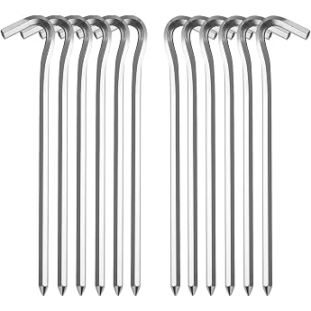 Pack of 12 tent pegs, tent pegs, long and robust aluminium pegs | Heavy-duty 18 cm tent pegs metal tent hooks for hard floors
