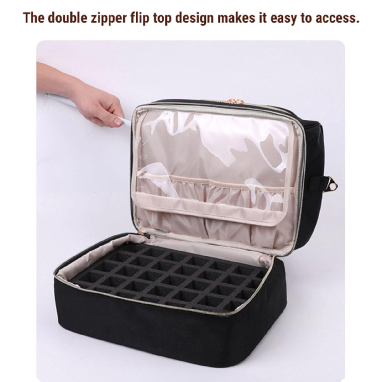 Borsa Organizer per Smalti per Unghie, Custodia Portatile per Manicure Viaggio Professionale con Tracolla Regolabile, Contiene 60 Bottiglie per Onicotecnici e Professionisti del Salone (BLACK)