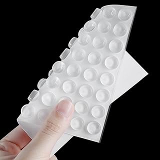 MILEQEE Door Bumpers Clear, Sheet of 64 - 3/16in Thick, 1/2in Diameter Door Bumper Dots, Small Soft Adhesive Pads for Cabinet, Corner, Door Stopper Wall Protector, Round Thin Sound Dampening