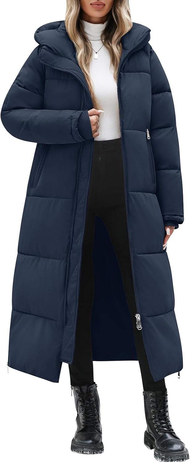 Womens Long Winter Puffer Coat Quilted Jackets Warm Hooded Coat Maxi Length Parka Down Thick Outerwear Side Zip Slit - Image 8