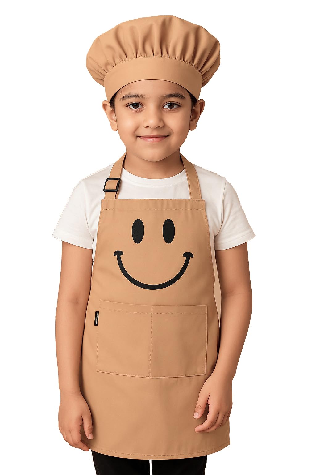 Switchon Kids Smiley Print Waterproof Cooking Apron with 2 Pockets & Chef Cap | Adjustable Bib Style | Polyester | School & Home Use | For Kids | Made in India-image-14