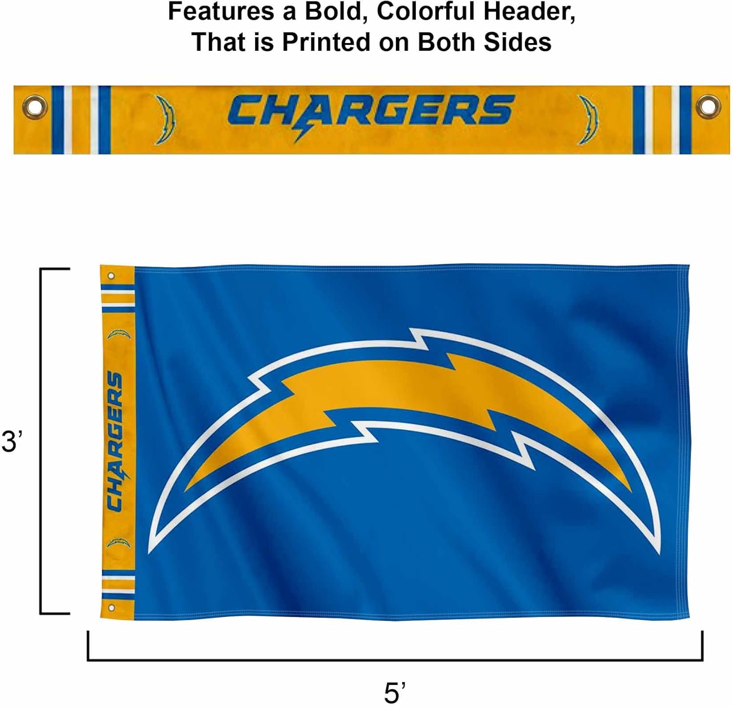 Los Angeles Chargers Printed Header 3x5 Foot Banner Flag - Image 2
