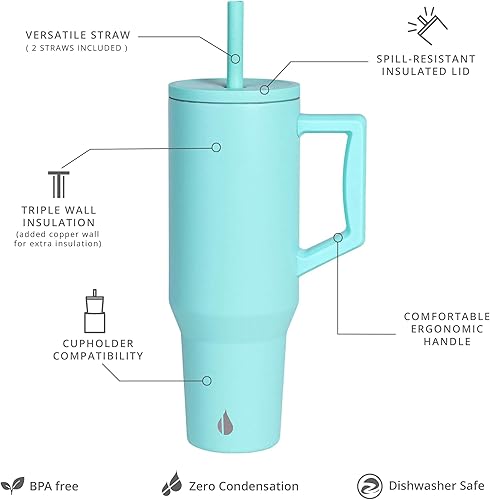 Miniatura 2 de Elemental Vaso de 40 onzas con asa y pajilla, a prueba de derrames, de acero inoxidable, aislado para bebidas calientes y frías, taza de café de