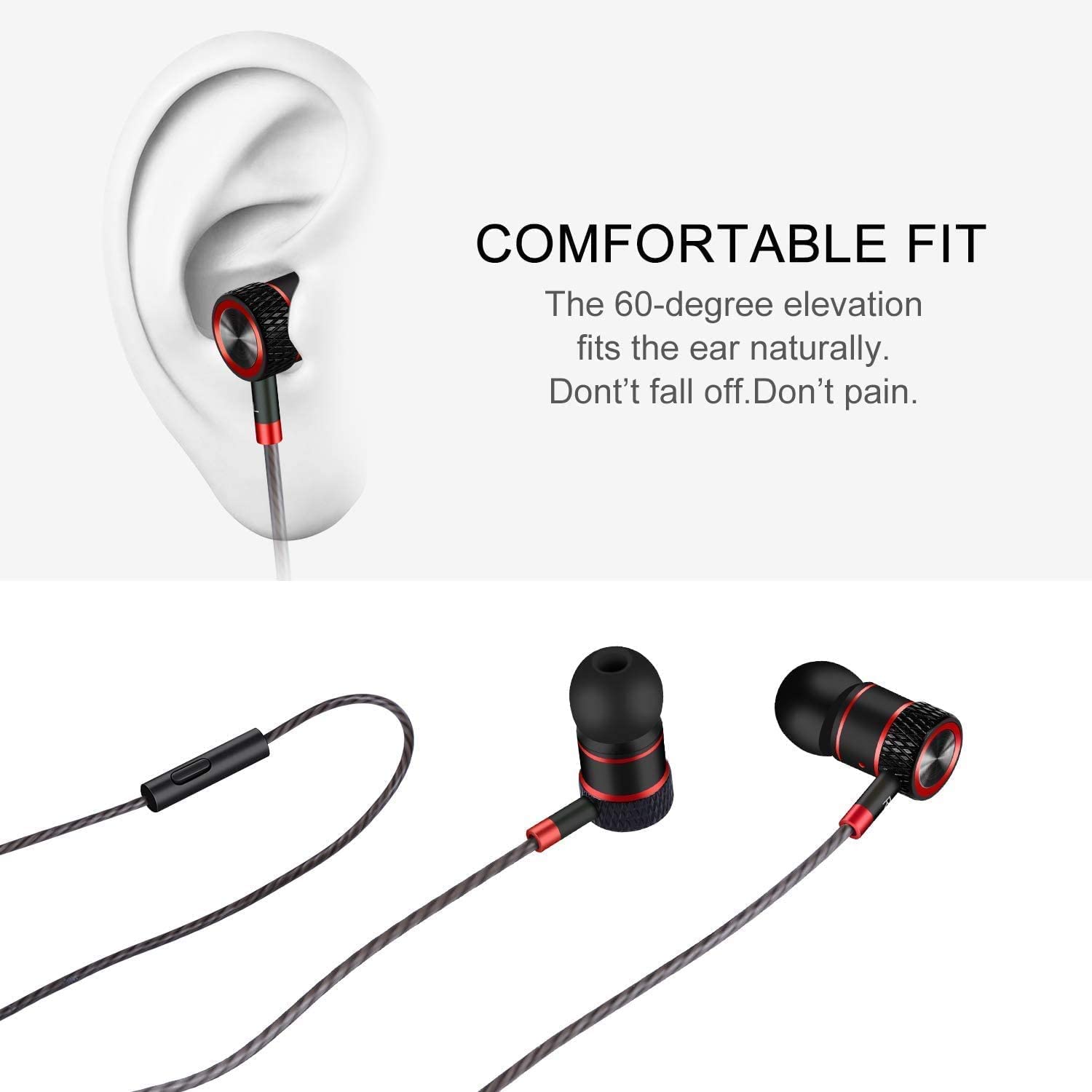 GAMURRY Cuffie con cavo Tipo-C, in-Ear Auricolari con Filo e Microfono, con cavi e pulsante, Cuffie con Filo Jack Cuffiette con Controllo del Volume Compatibili con Smartphone, Nero e rosso