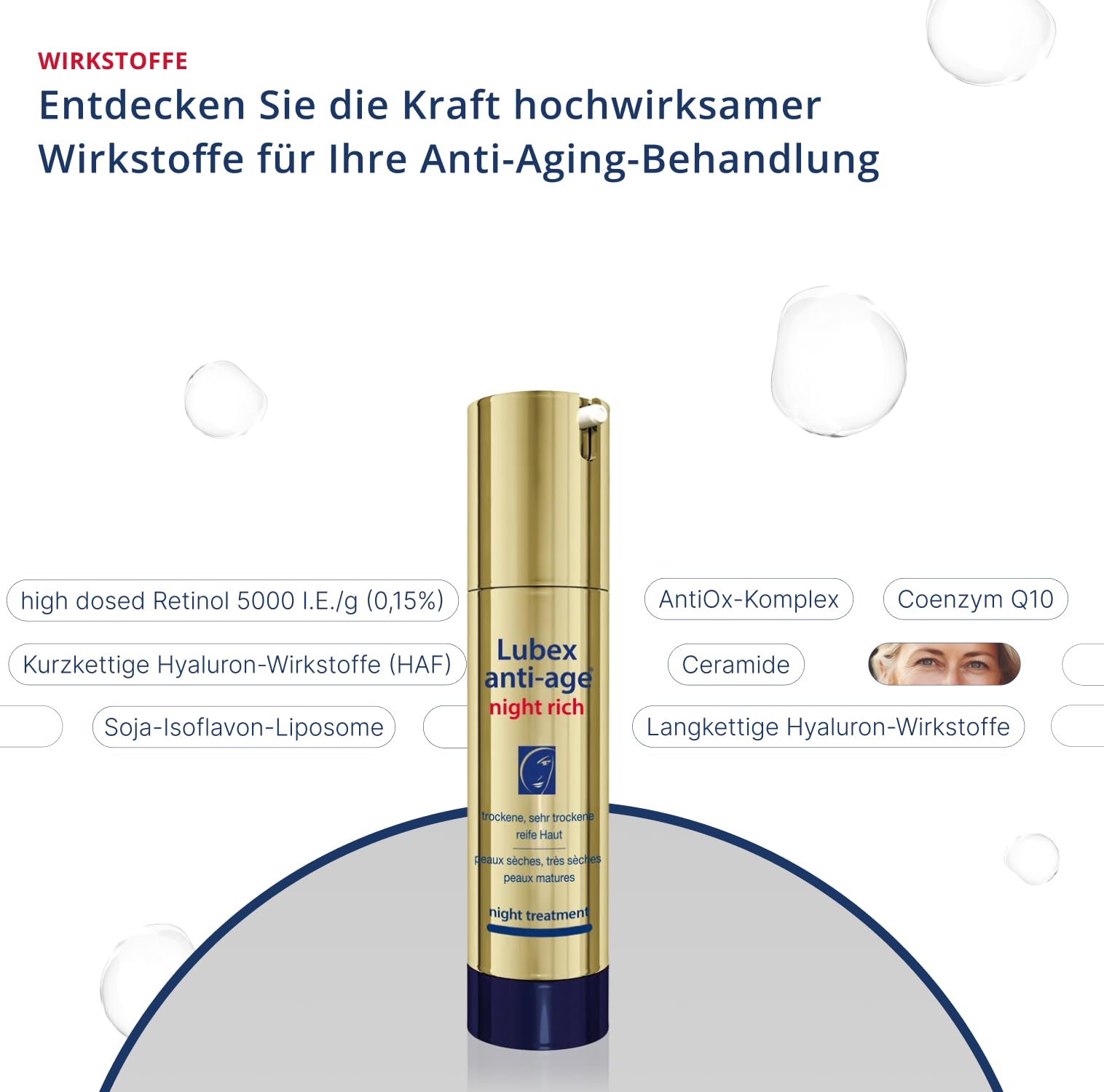 night rich – Nachtpflegecreme mit Retinol, AntiOx-Komplex und Hyaluronsäure, für trockene bis sehr trocken und/oder reife Haut, hergestellt in der Schweiz, 50ml