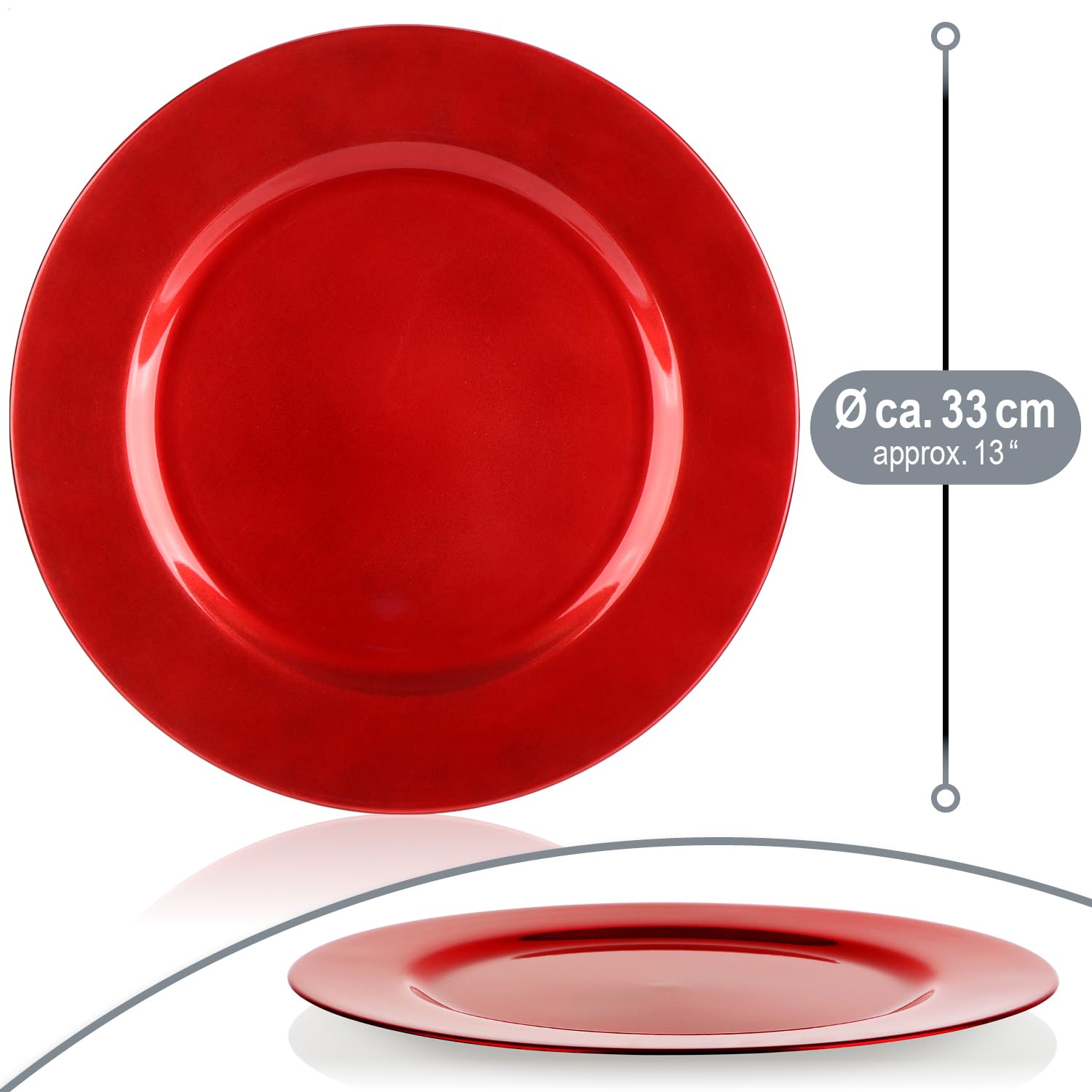 COM-FOUR® 4x talerze ladujace w kolorze blyszczacej czerwieni | monochromatyczne spodki wielokrotnego uzytku jako dekoracje stolu - na wesela - uroczystosci rodzinne lub Boze Narodzenie
