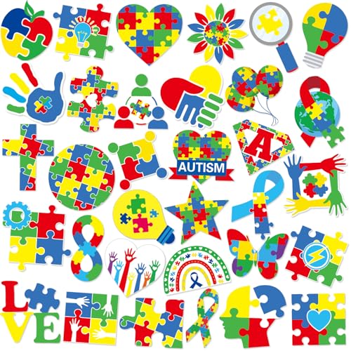 DTOFOOT 36PCS Autism Awareness Pins Acrylic Autism Lapel Pin Puzzle Heart Love Ribbon Brooch Buttons for Autism Awareness Support Statement Autism Awareness Items Accessories