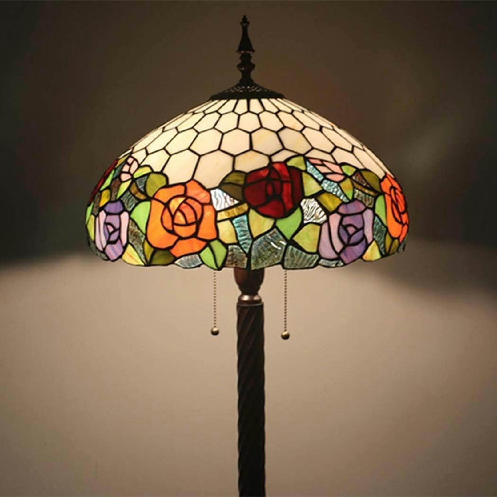 IUokLU 16 Inch Tiffany-Style Stained Glass Floor Lights ReadStandLight/Bedroom/Office, Zipper Switch (1)