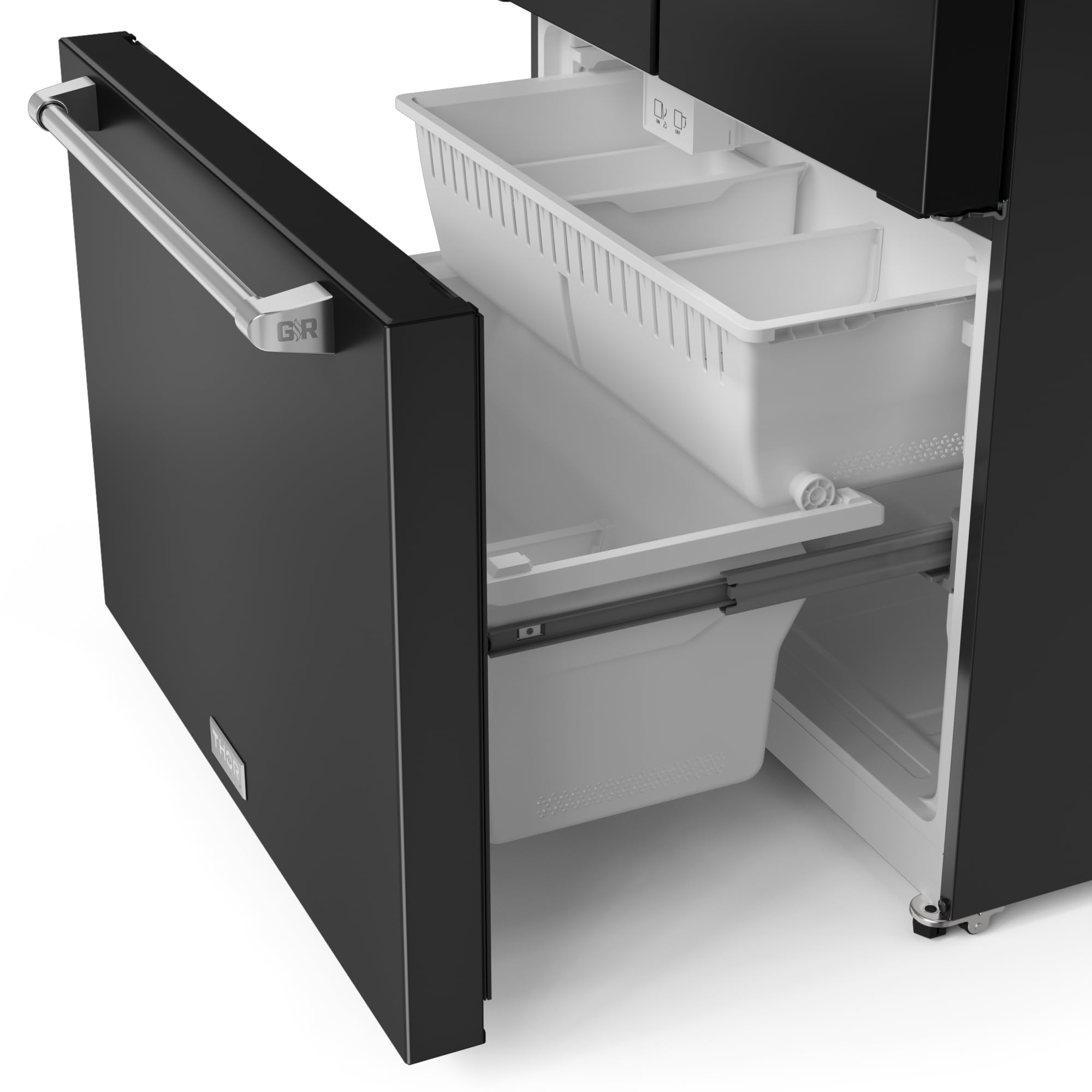 Thor Kitchen Gordon Ramsay 36 Inch 20.3 Cu Ft French Door Counter Depth Refrigerator With Ice Maker In Black/Stainless Steel on Fridge.com - View 2