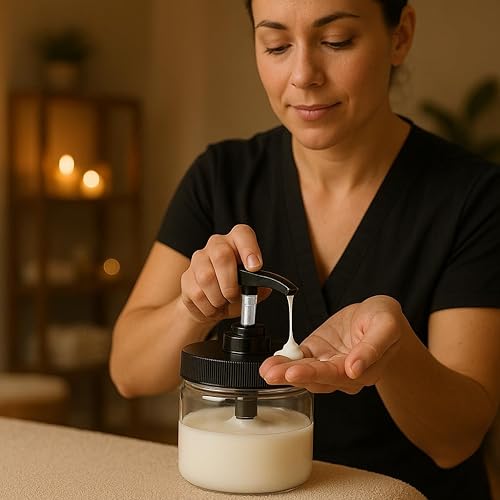 Miniatura 7 de Tarro bomba recargable de 16 onzas con dispensador de tubo de inmersión de bloqueo, recipiente de plástico sin BPA para aceites de masaje, lociones,