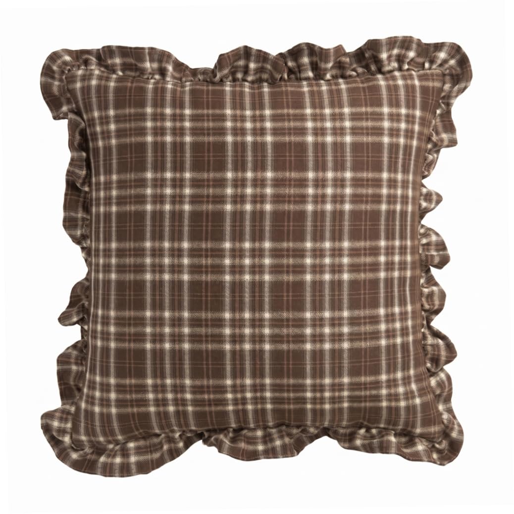 Sjfbebsy Decorative Pillow Covers, Vintage Ruffled Throw Pillow Covers Soft Gingham Decorative Cushion Cover Brown 18x18 Inch 45x45cm, Cushion