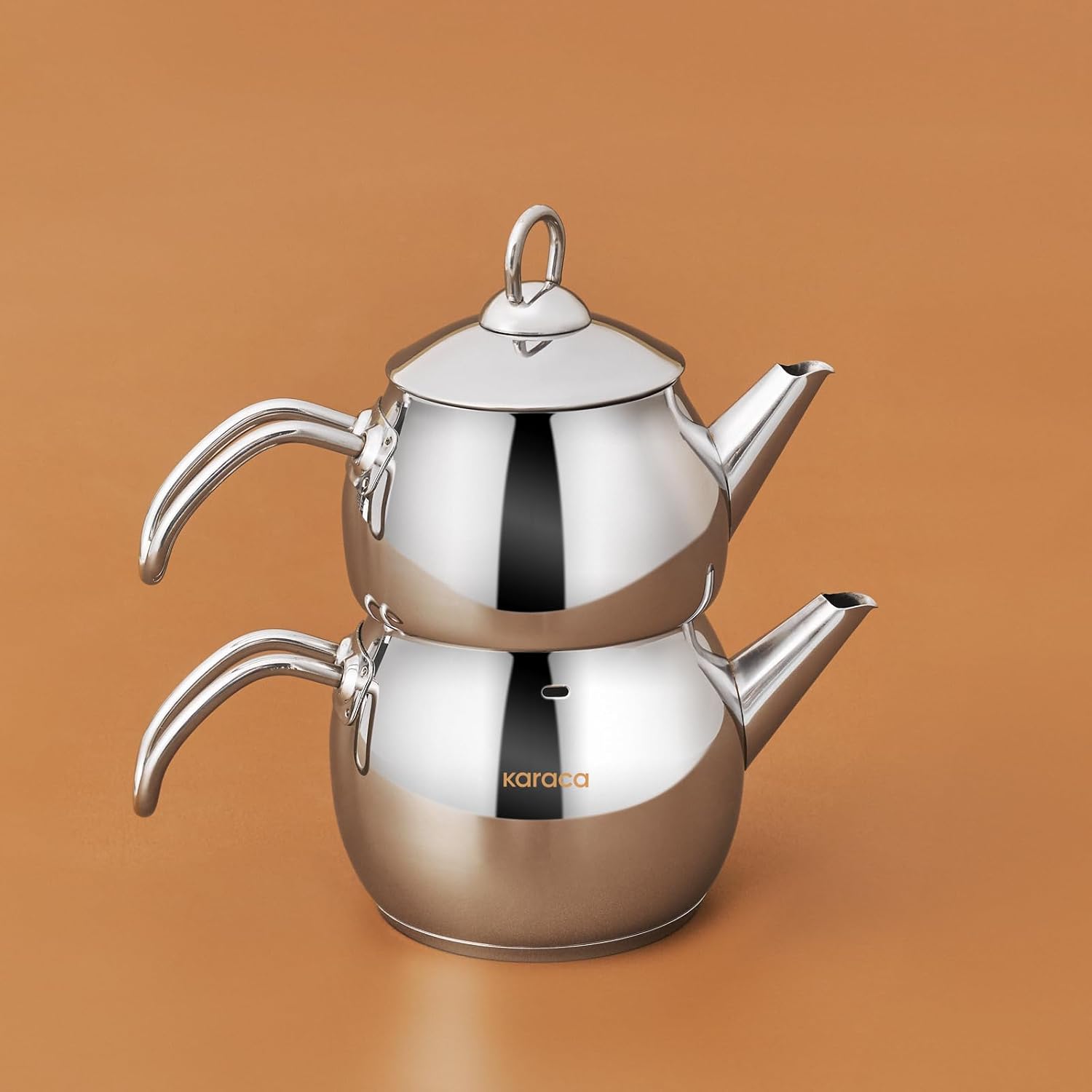 Karaca Adelya Stainless Steel Induction Teapot Set with 0.65L Teapot & 1.1L Tea Kettle, Traditional Turkish Tea Set Brewing System, Dishwasher Safe, Silver