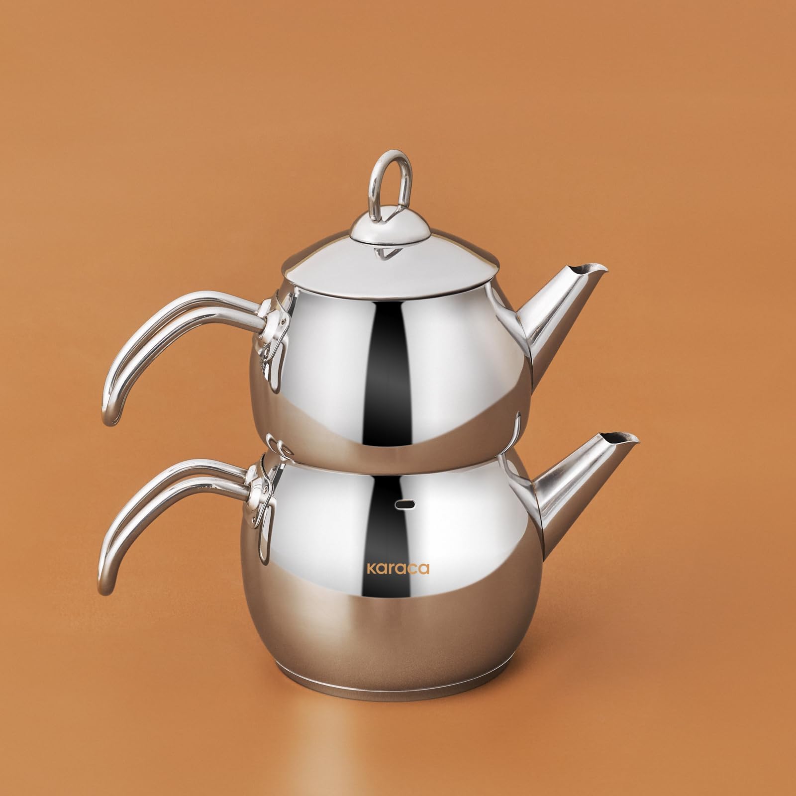 Adelya Stainless Steel Induction Teapot Set with 0.65L Teapot & 1.1L Tea Kettle, Traditional Turkish Tea Set Brewing System, Dishwasher Safe, Silver