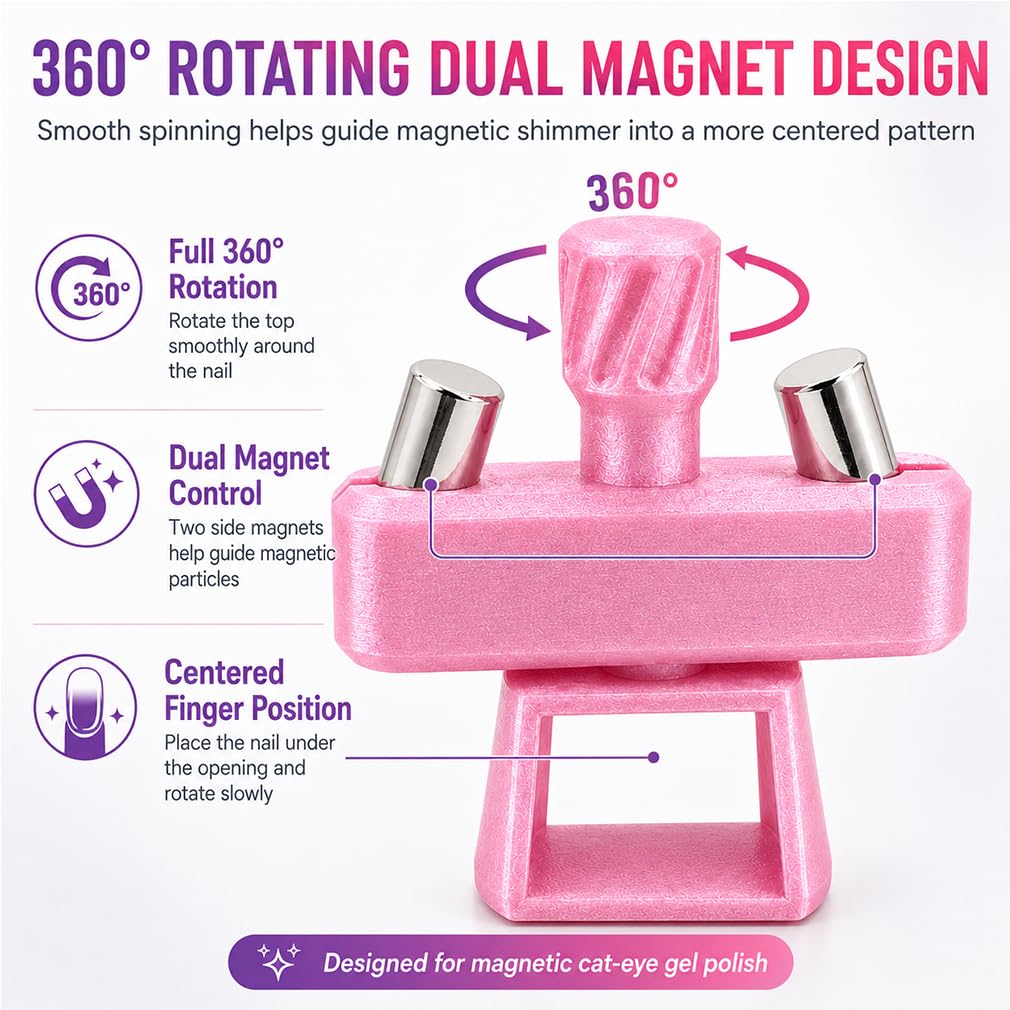 Cat Eye Magnet Spinner with 100 Practice Tips, Glass Bead Nail Tool, 360° rotating dual magnets for beginner-friendly glass bead, halo and gemstone cat-eye effects，White image 3