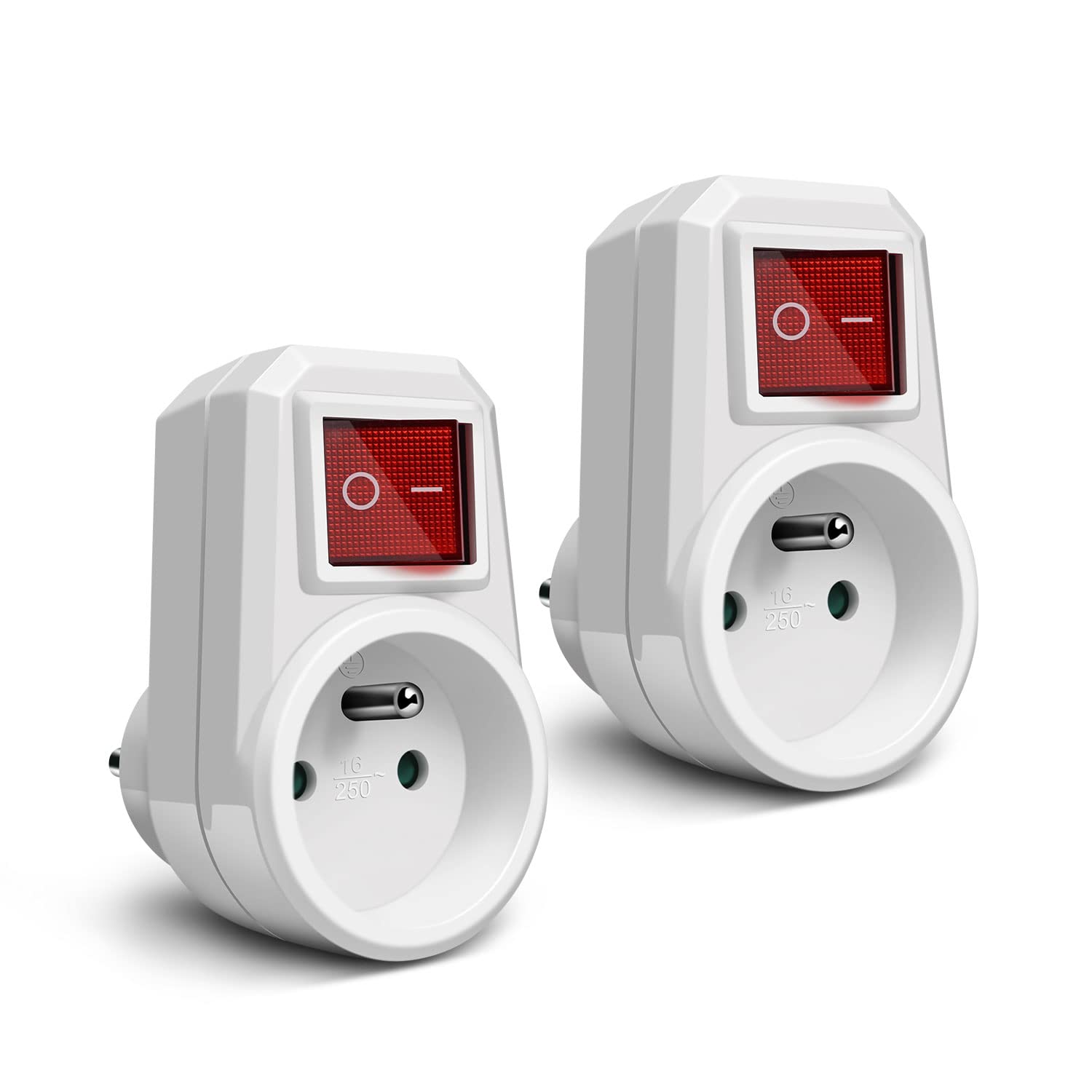 Extrastar Prises Électriques avec Interrupteur, Multiprise 1 en 1 Electrique Murale Fiche, Prise Murale Electrique Idéal pour Chambre Bureau Domicile, 16A, 230V Blanc, Lot de 2 1 Prises*2