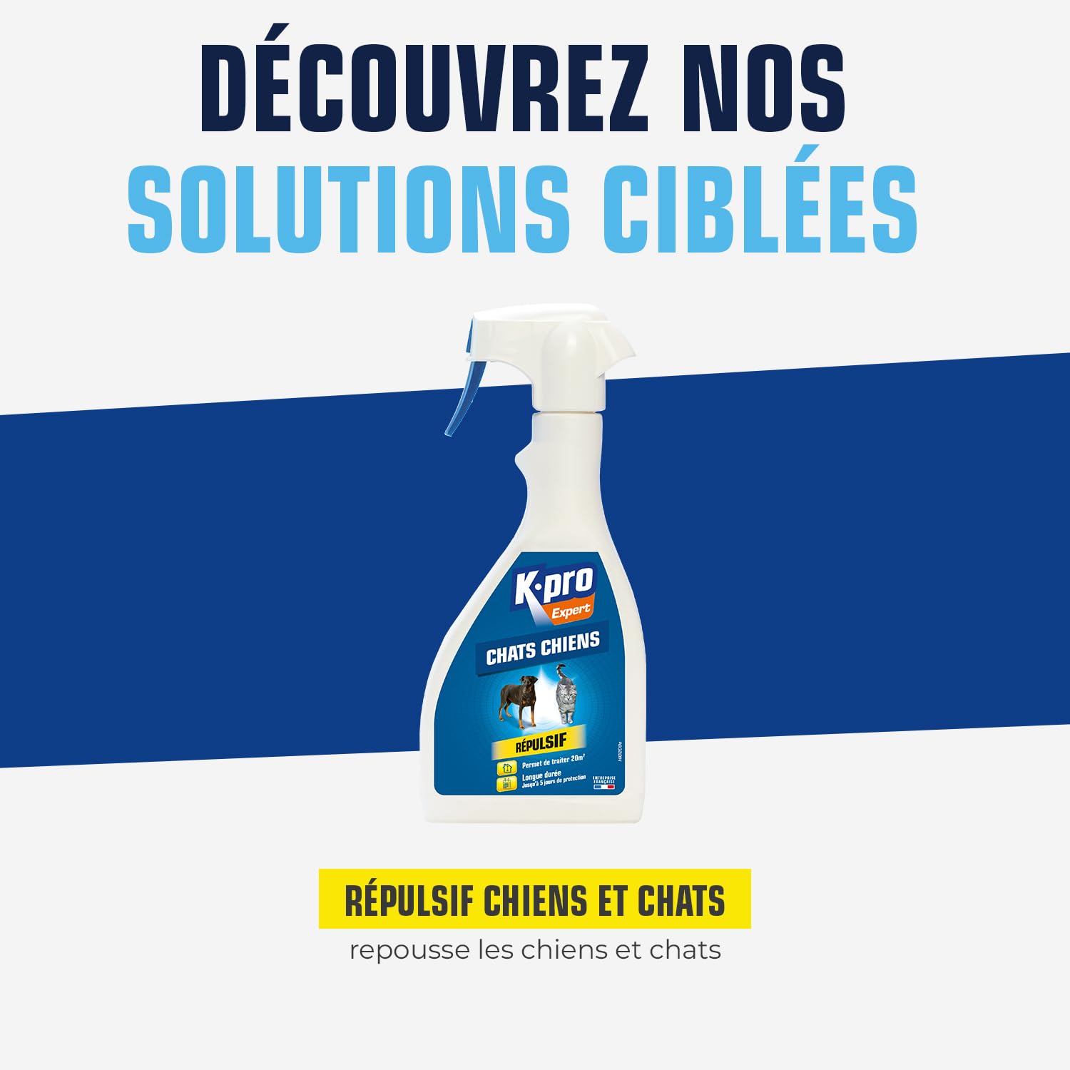 K.PRO– Répulsif Chiens et Chats 500ml – Action Immédiate – Éloigne sans Danger – Ne Tache Pas – Jusqu’à 25m² de Surface Traitable – Usage Extérieur et Intérieur