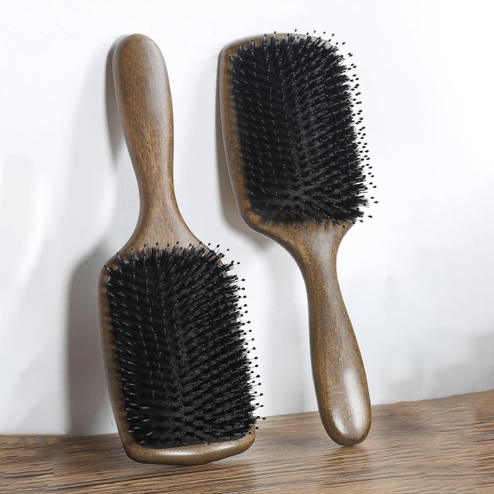 Cepillo de pelo, cerdas de jabalí para mujeres y hombres, cepillo de cerdas de jabalí y cerdas de nailon para cabello húmedo/seco, alisado y desenredante, cepillo diario para mejorar el brillo