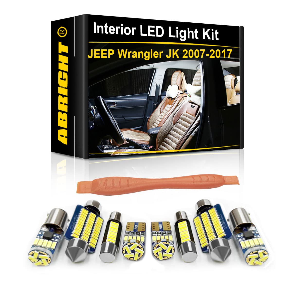 ABRIGHT6000K White LED Interior Light Kit Package for JEEP Wrangler JK 2007-2017 7Pcs