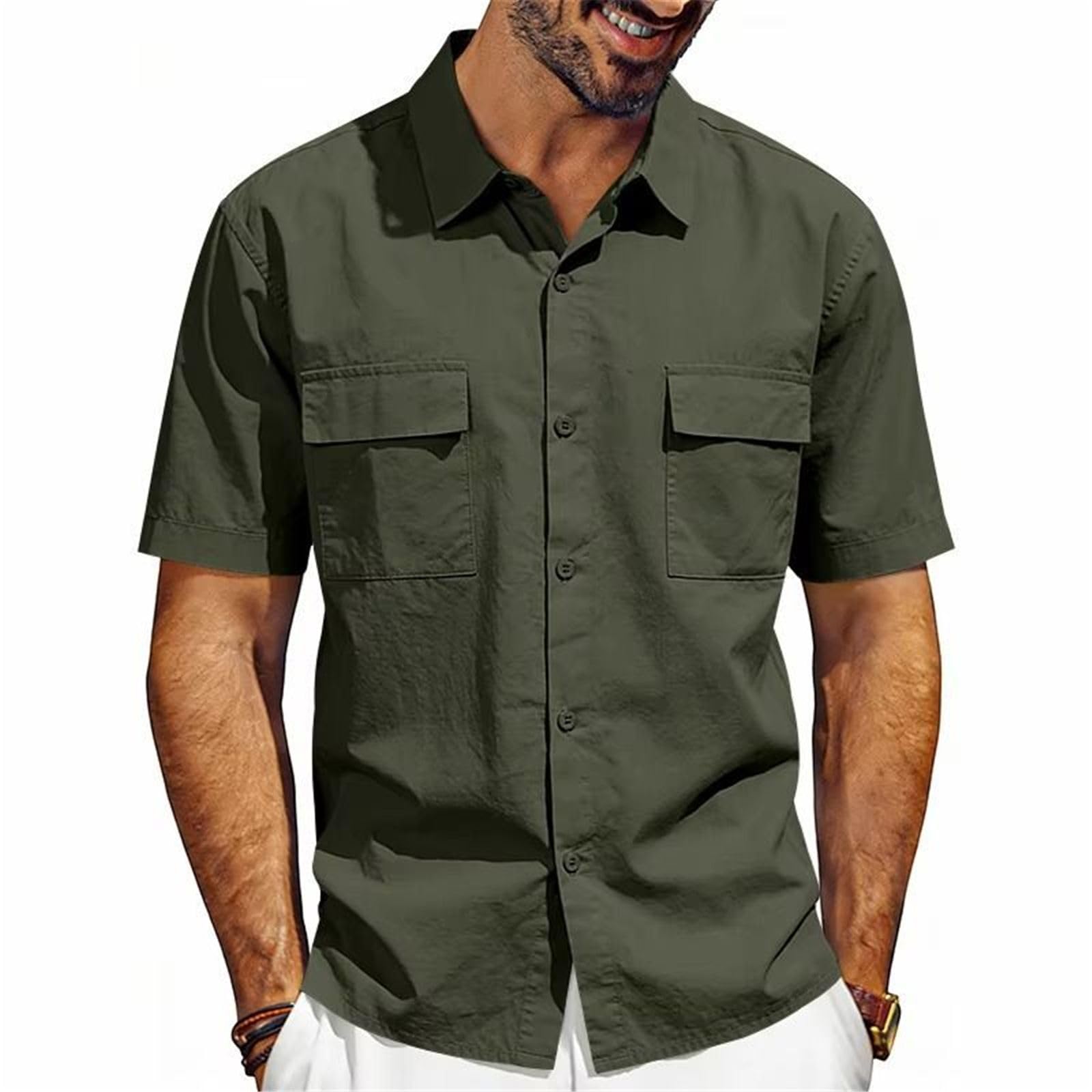 Chemise de Travail Homme, Double Poche Extensible sans Faux Plis Manches Courtes décontractée