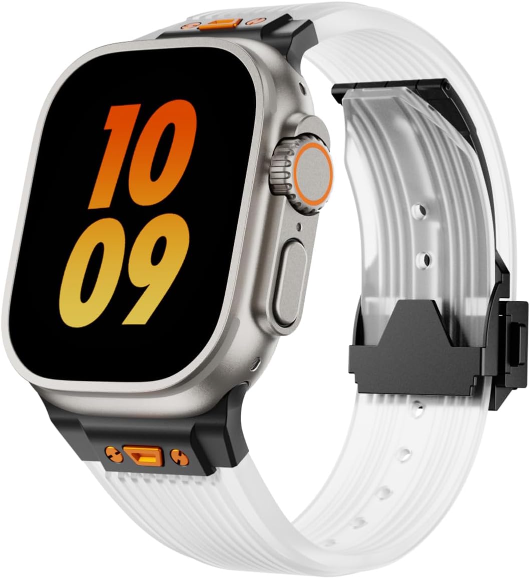 Luxury Band Clear for Apple Watch Ultra 2/Ultra 49mm 46mm 45mm 44mm 42mm(Series 3) Band,Silicone Transparent Straps with Metal Connector for iWatch Series 10 9 8 7 6 5 4 3 SE