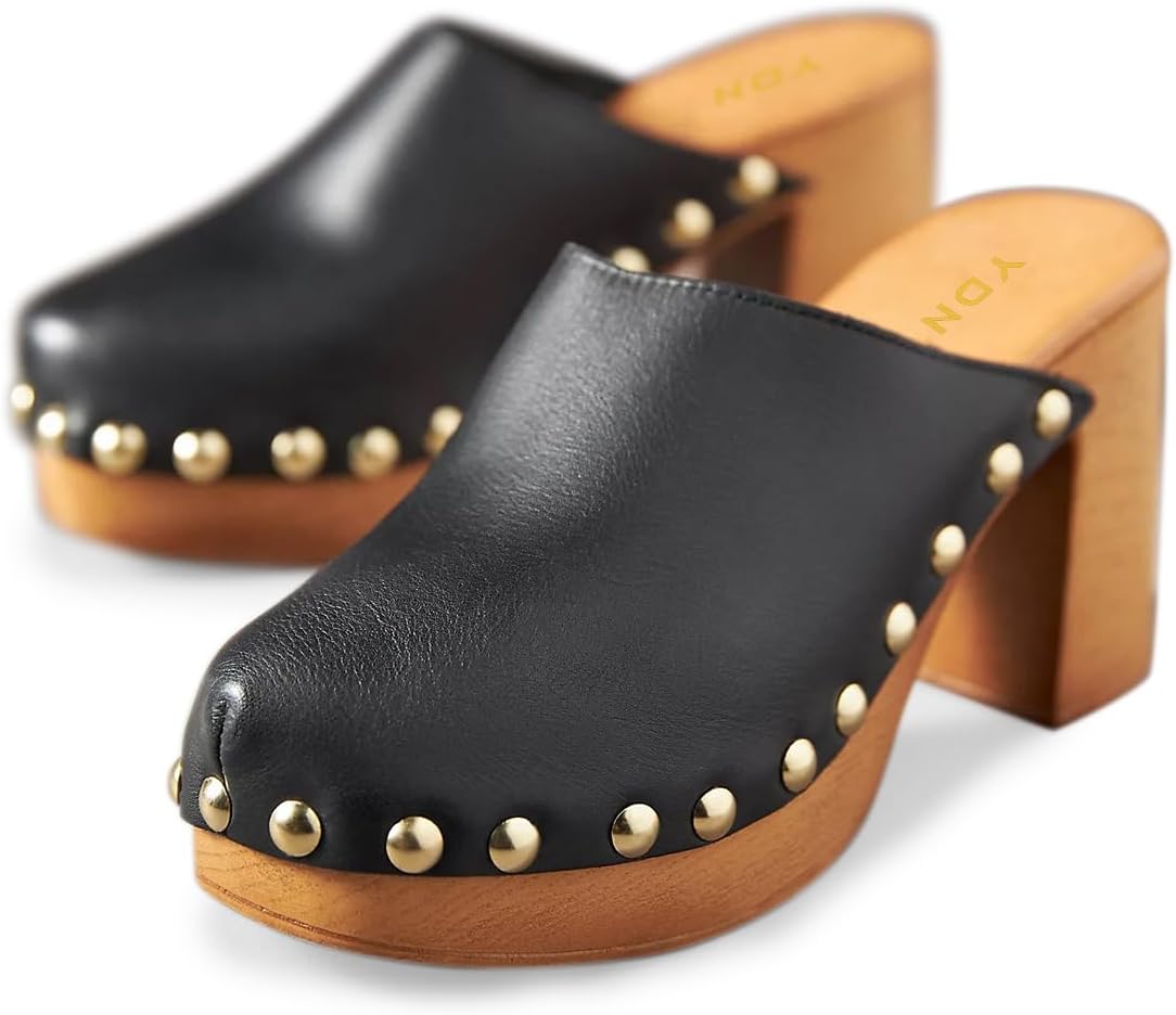 YDN Women's Platform Slip On Clogs Mules Cork High Heel Round Toe Rivet Studded Sandals Comfy Indoor Shopping Shoes Size 4-16 US - Image 3