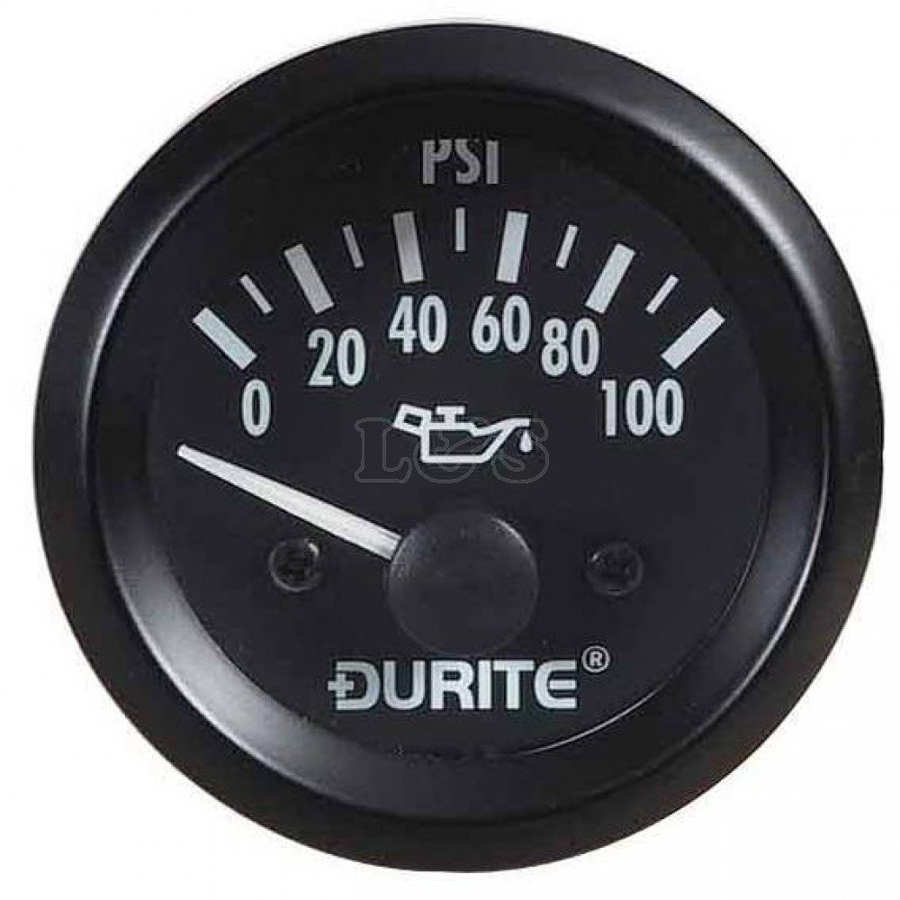 Durite Black/White 12 Volt Illuminated Oil Pressure Gauge